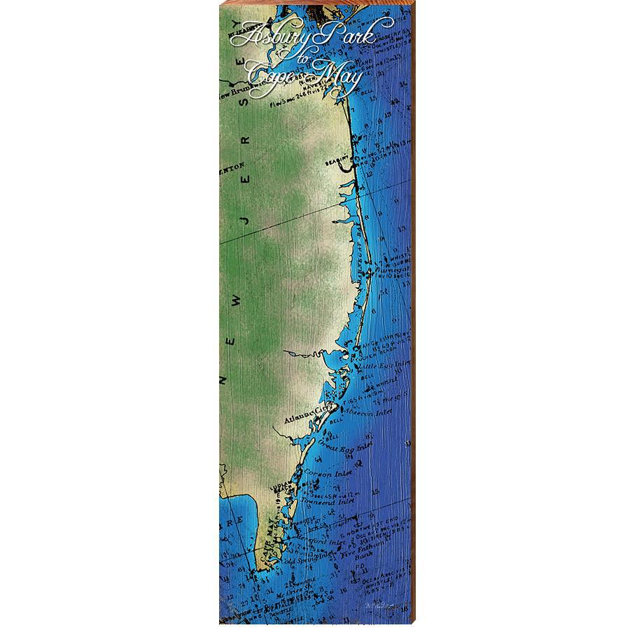 Asbury Park to Cape May, New Jersey Wooden Sign | Wall Art Print on Real Wood