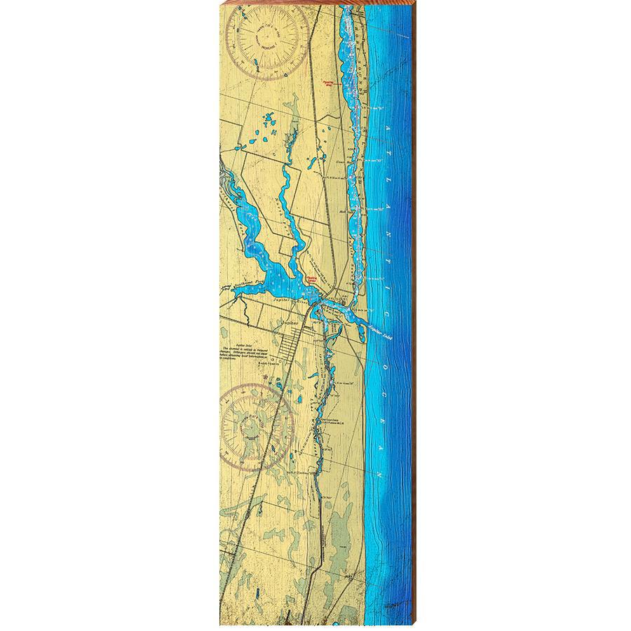 Jupiter Inlet, Florida Topographical Styled Map Wall Art | Wall Art Print on Real Wood