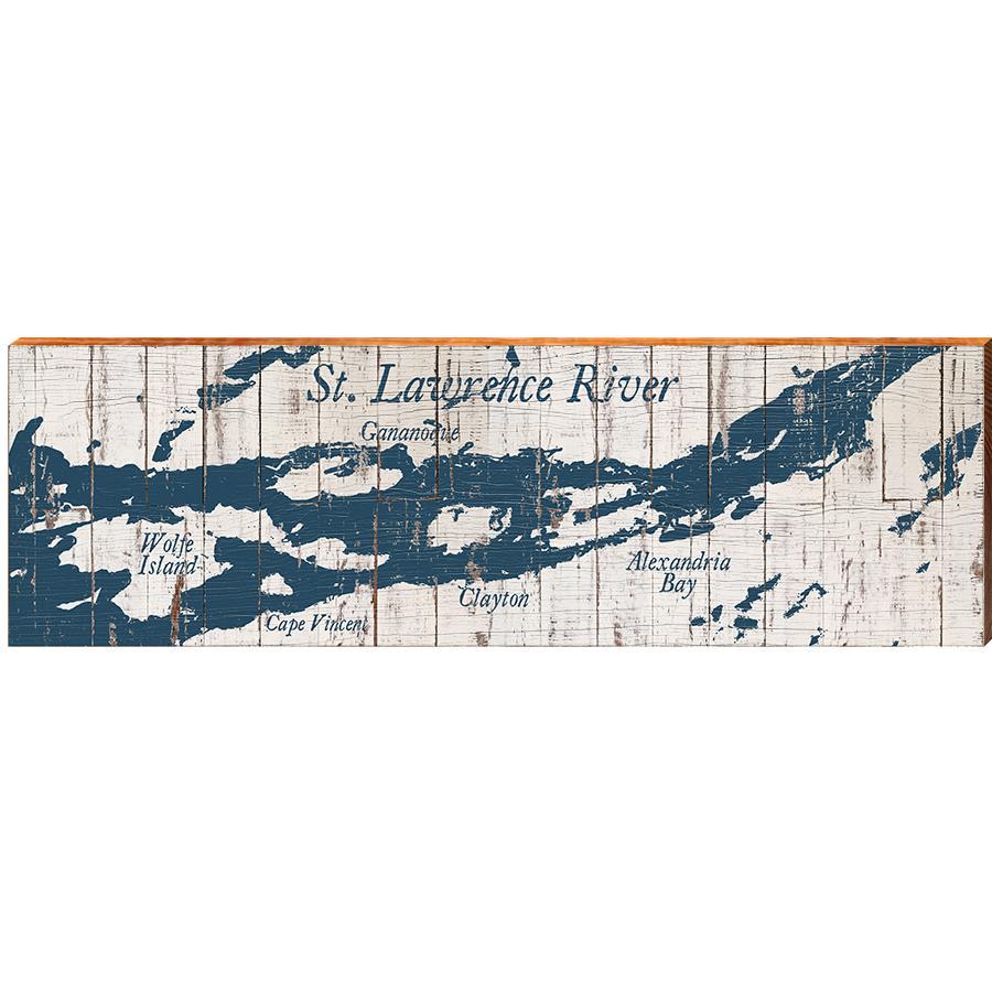 St. Lawrence River Shabby Map Wooden Sign | Wall Art Print on Real Wood