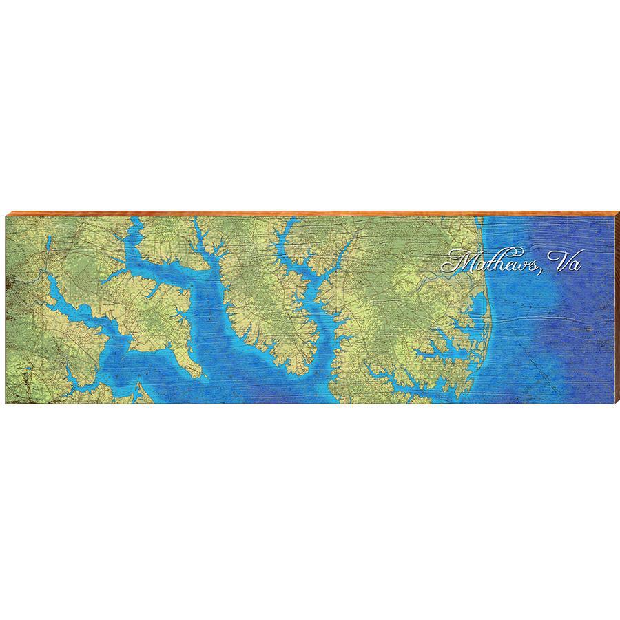 Mathews, Virginia Map Home Decor Art Print on Real Wood