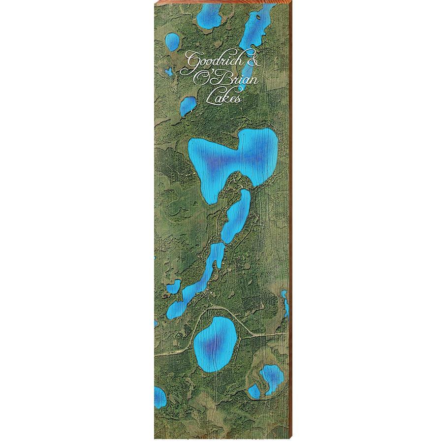 Goodrich and O'Brian Lakes Map Home Decor Art Print on Real Wood
