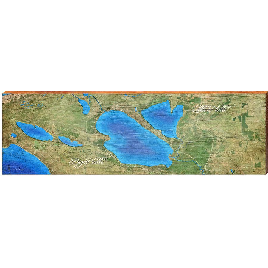 Big Platte Lake, Little Platte Lake, Michigan Map Wooden Sign | Wall Art Print on Real Wood