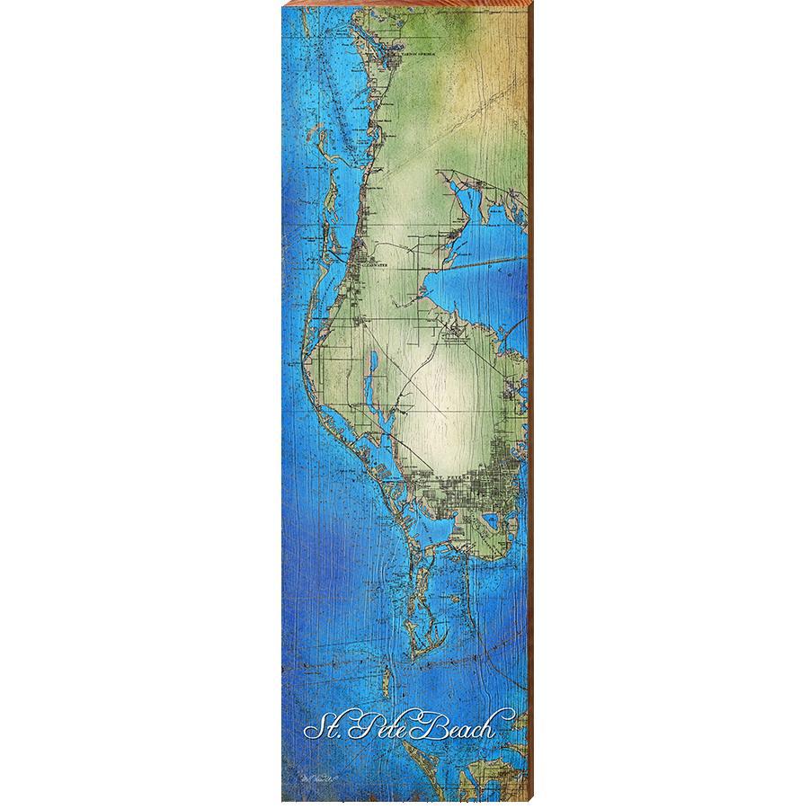 St. Pete Beach, Florida Map Wooden Sign | Wall Art Print on Real Wood | Costal Nautical Tropical Beach Resort House Home Decor