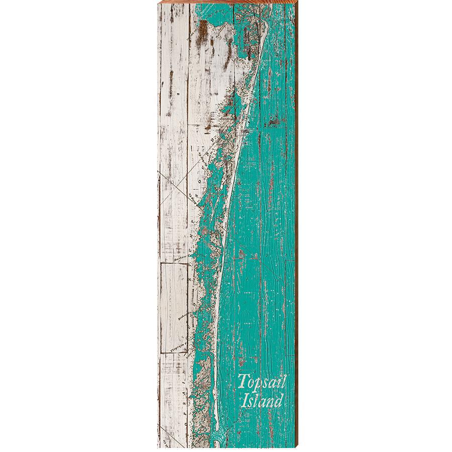 Topsail Island, North Carolina Shabby Map Wooden Sign | Wall Art Print on Real Wood