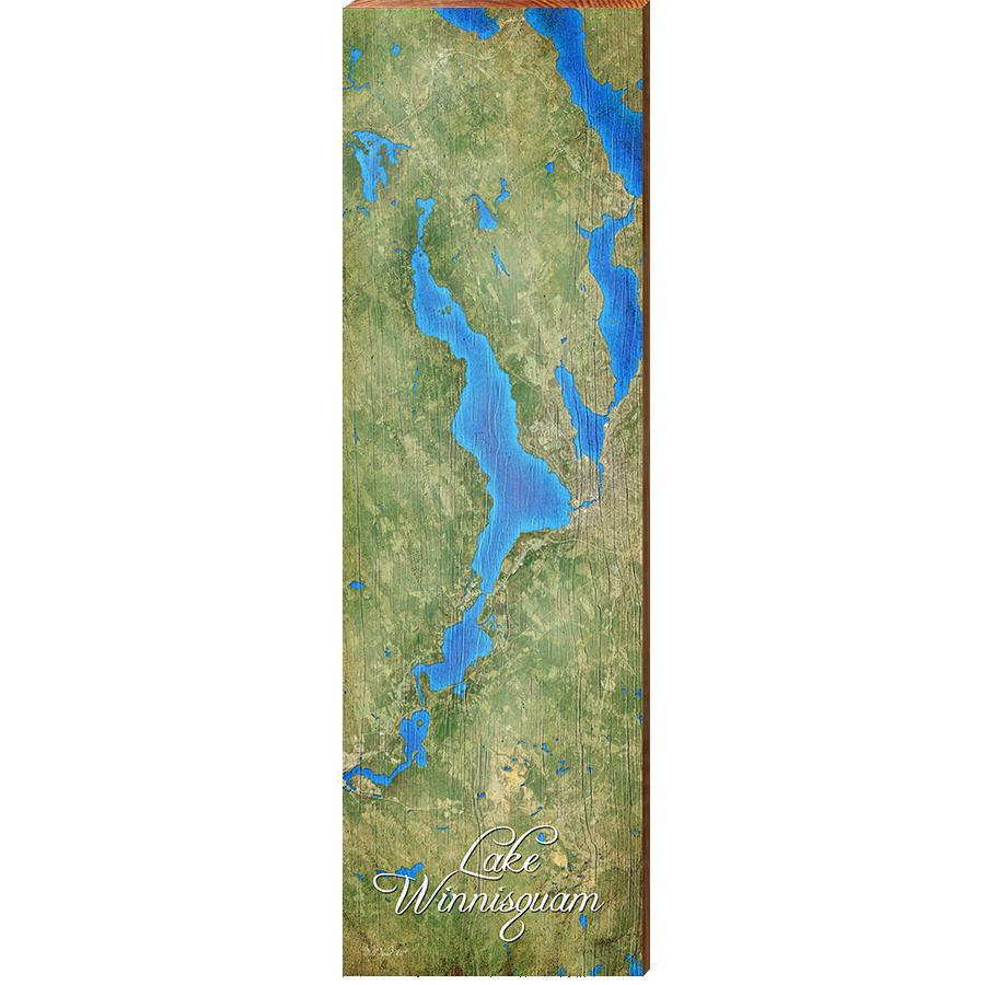 Lake Winnisquam Map Home Decor Art Print on Real Wood