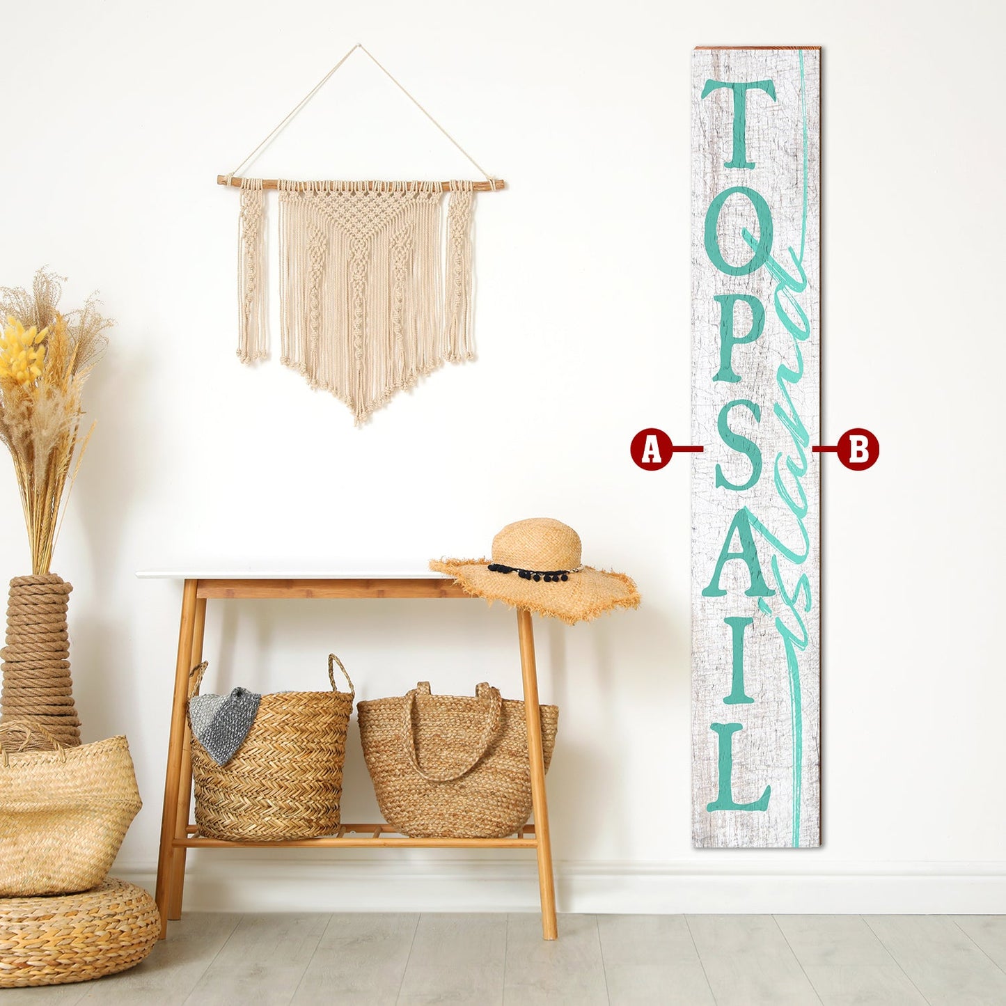 Customizable White/Teal Vertical Town Name Sign | Wall Art Print on Real Wood | 9.5"x59"