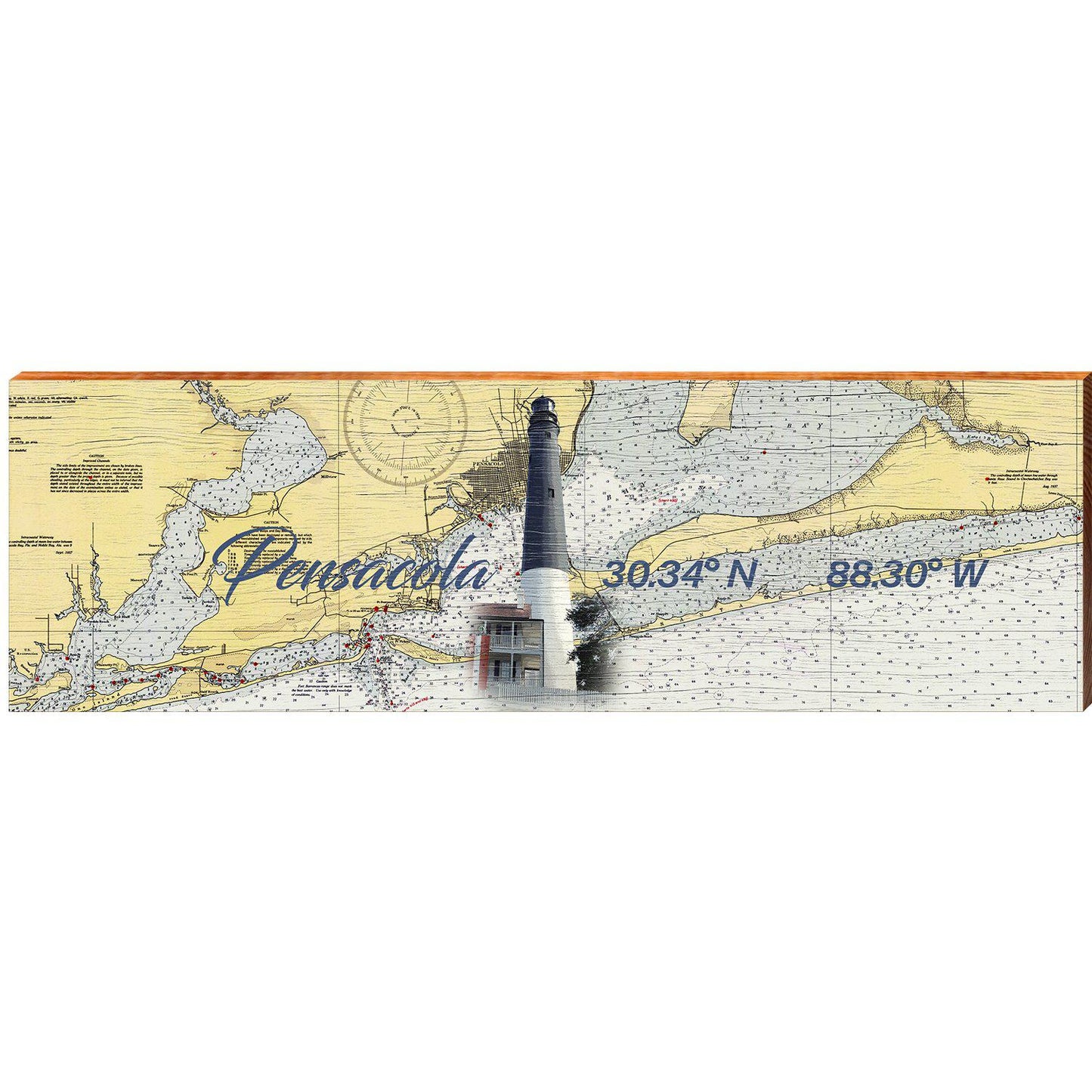 Pensacola NOAA Chart | Wall Art Print on Real Wood