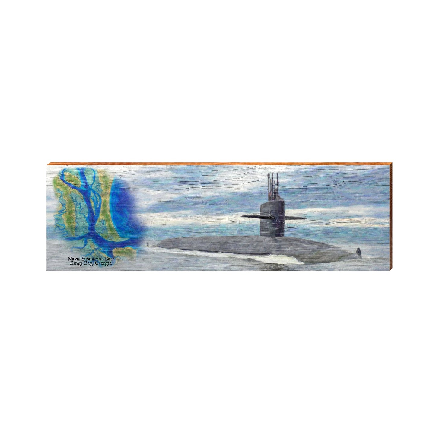Naval Submarine Base Kings Bay Map | Real Wood Art Print