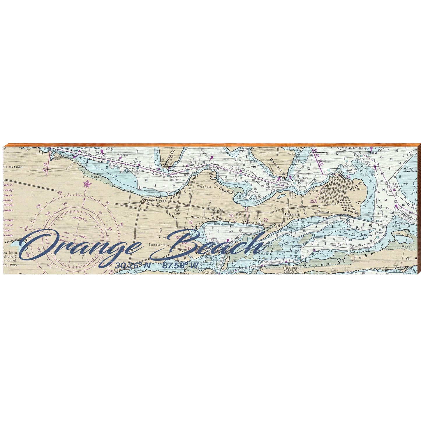 Orange Beach, Alabama Latitude Longitude Map Wooden Sign | Wall Art Print on Real Wood