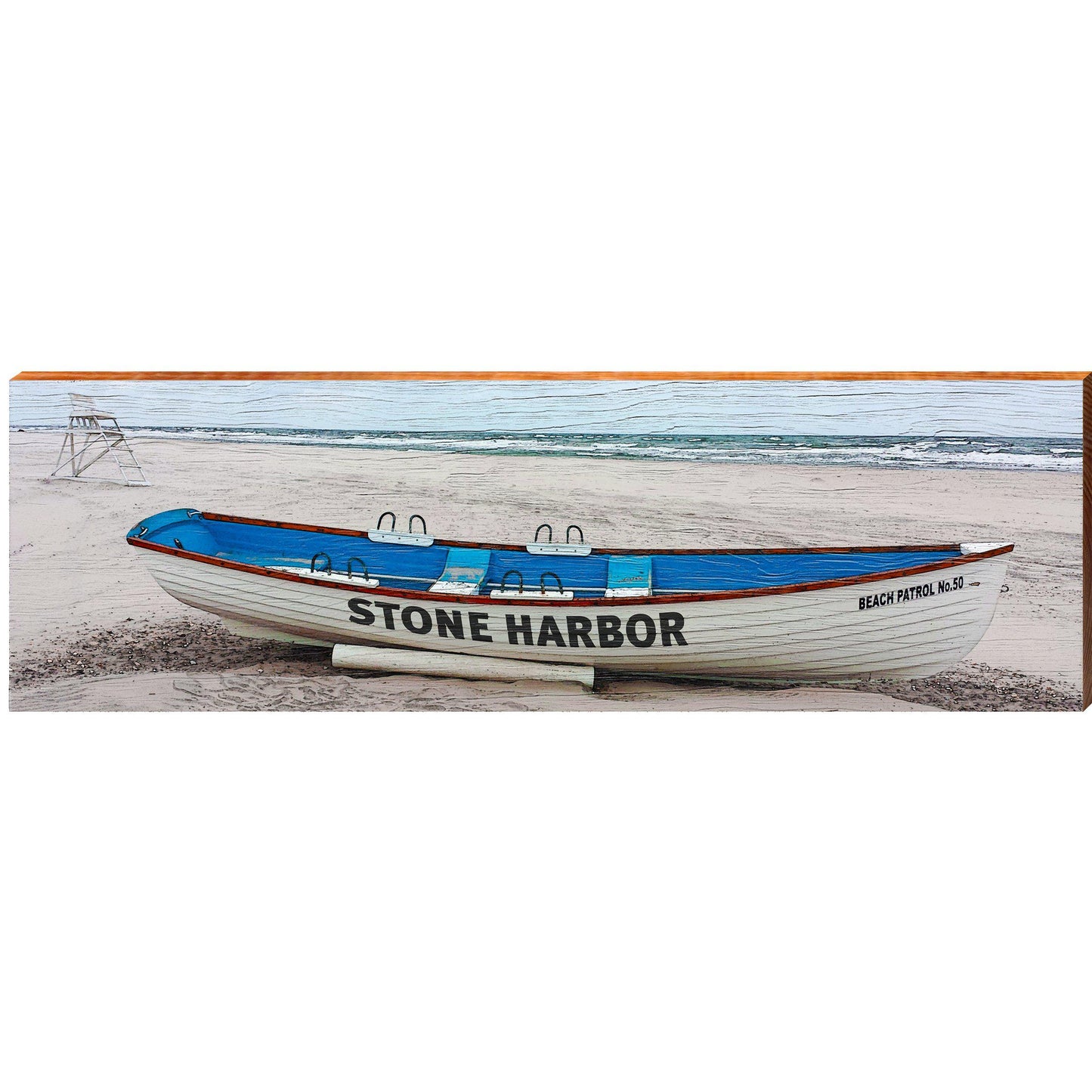 Stone Harbor Beach Patrol Boat | Wall Art Print on Real Wood