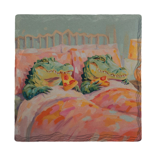 Cozy Gator Pizza Night | Ceramic Drink Coaster