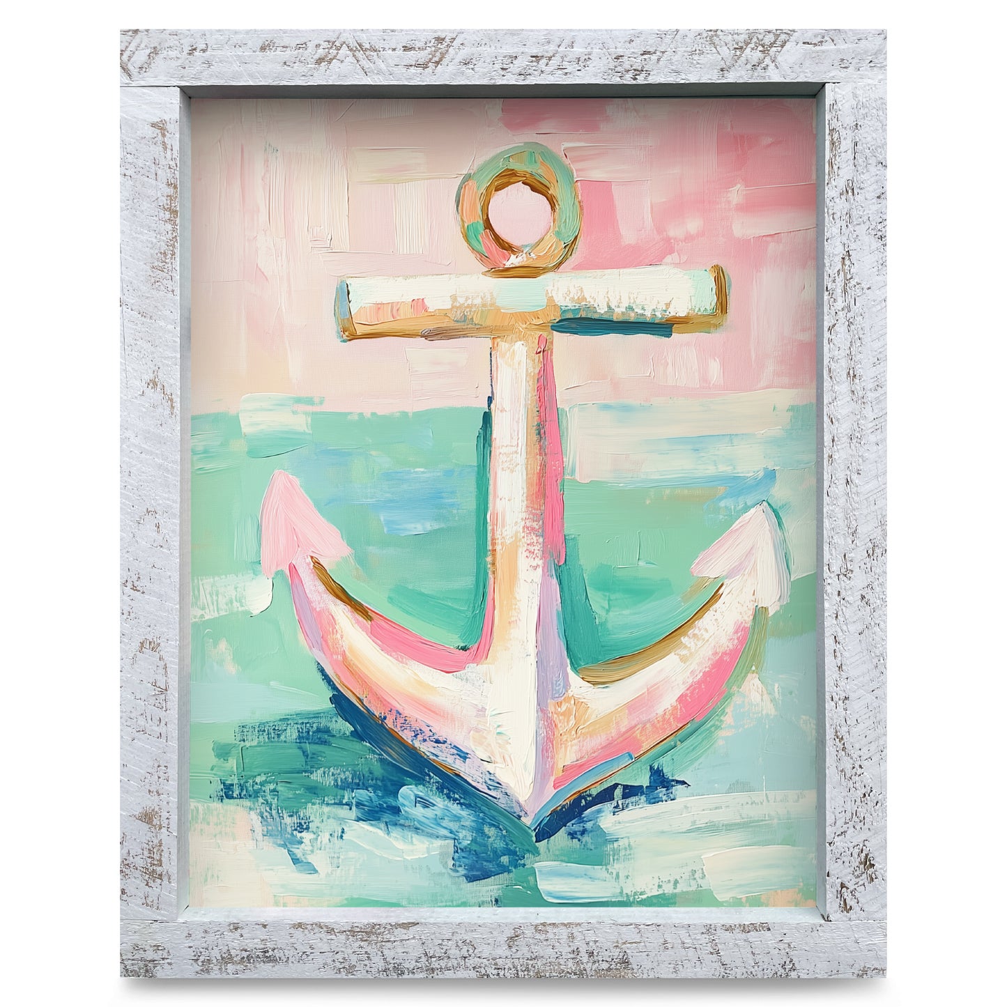 Cute Coastal Anchor  | Real Wood Framed Wall Art Print