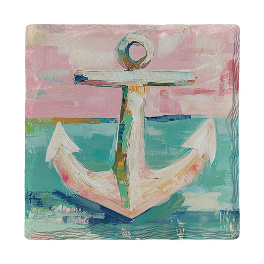 Pastel Coastal Anchor | Ceramic Drink Coaster