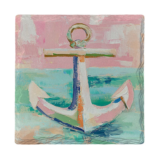 Seaside Pastel Anchor | Ceramic Drink Coaster