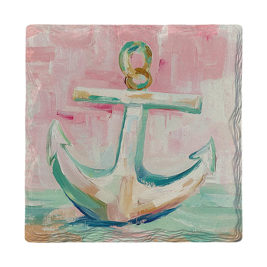 Pink Harbor Anchor | Ceramic Drink Coaster
