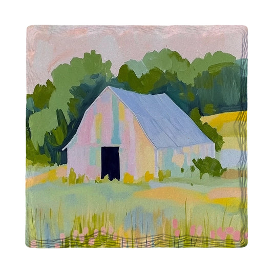Pastel Meadow Barn | Ceramic Drink Coaster