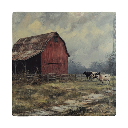 Rustic Barn with Cows | Ceramic Drink Coaster