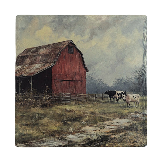Rustic Barn with Cows | Ceramic Drink Coaster