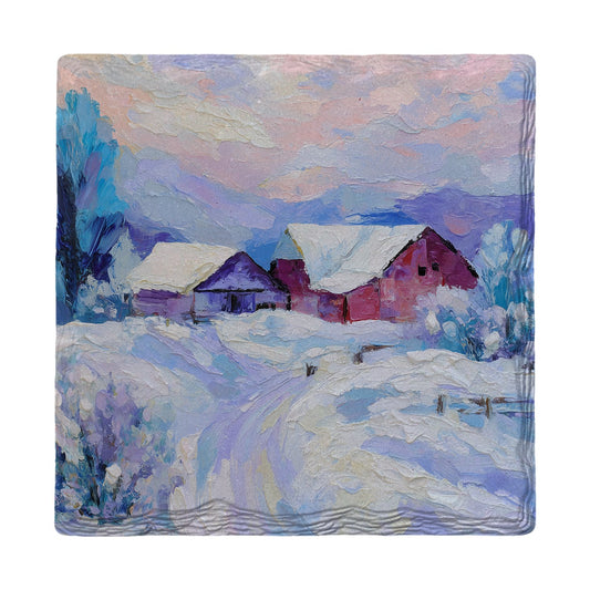 Snowy Winter Barns | Ceramic Drink Coaster