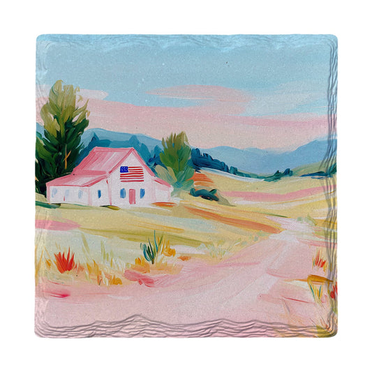 American Farmhouse Road | Ceramic Drink Coaster