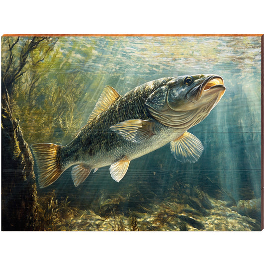 Largemouth Bass | Wall Art Print on Real Wood