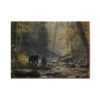 Creekside Black Bears | Wall Art Print on Real Wood