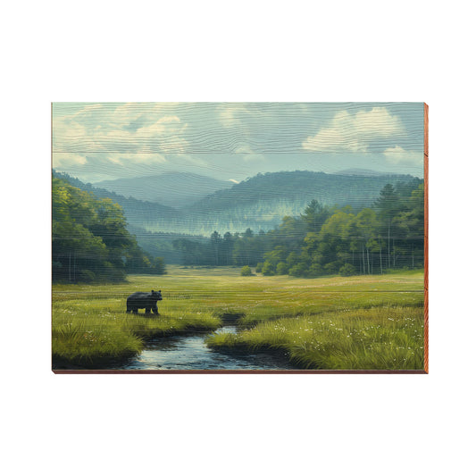 Black Bear Mountain Fishing | Wall Art Print on Real Wood