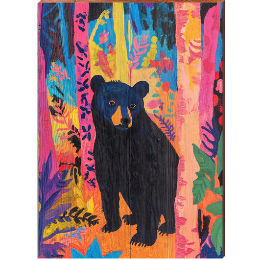 Brilliant Black Bear Portrait | Wall Art Print on Real Wood