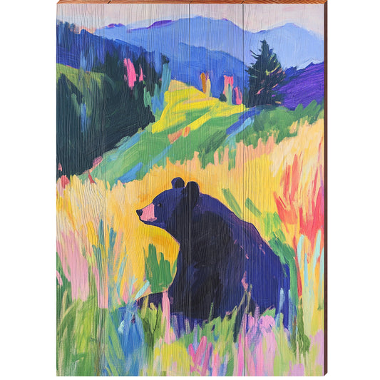 Dreamy Black Bear | Wall Art Print on Real Wood