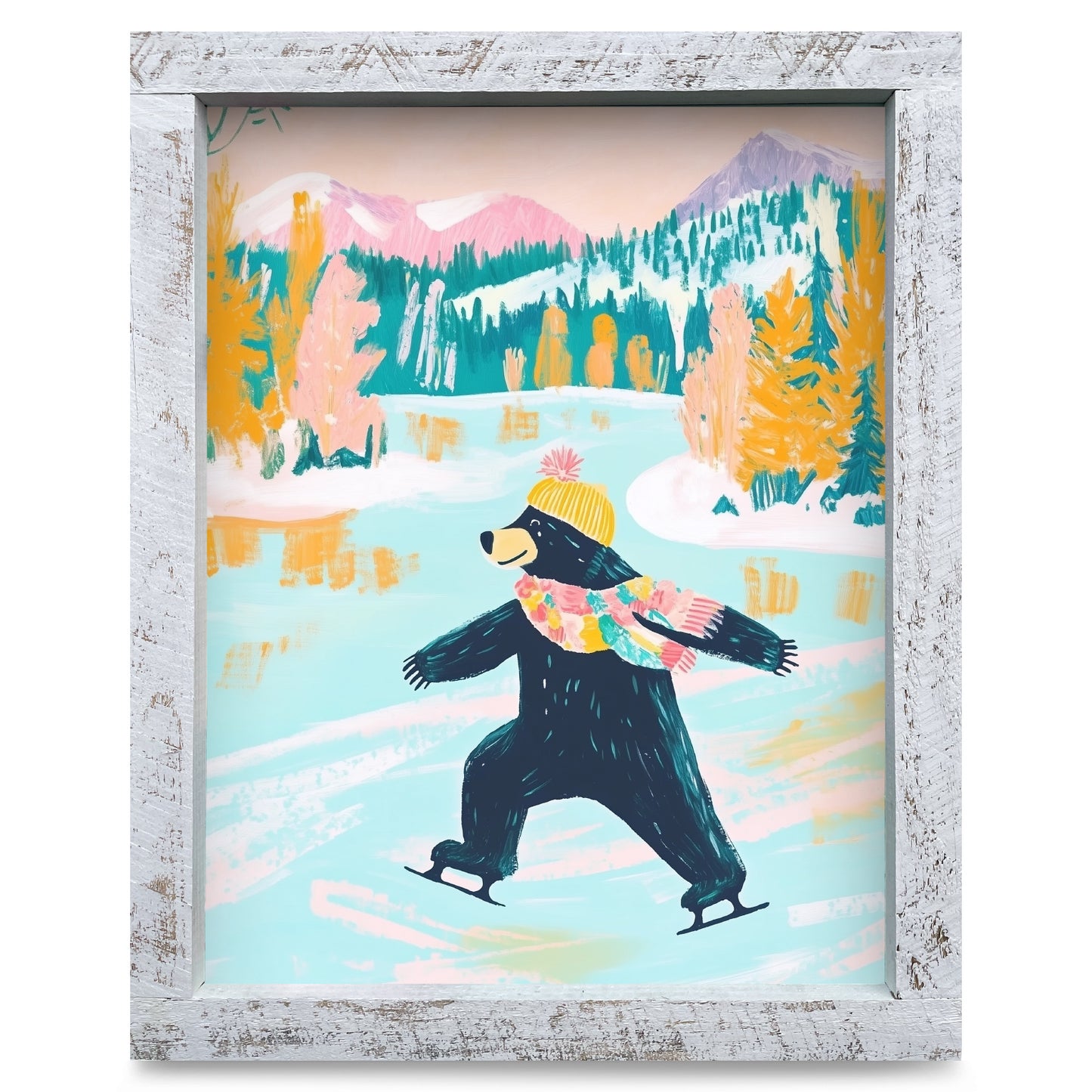 Black Bear Ice Skater | Real Wood Framed Wall Art Print