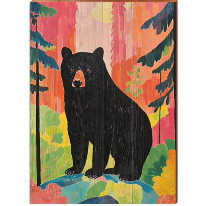 Vivid Black Bear Portrait | Wall Art Print on Real Wood