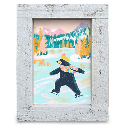 Black Bear Ice Skater | Real Wood Framed Wall Art Print