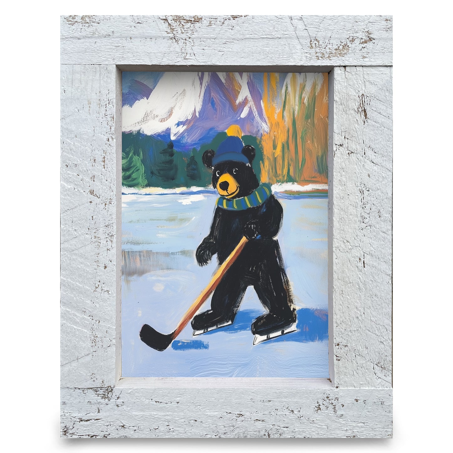 Black Bear Hockey Player | Real Wood Framed Wall Art Print