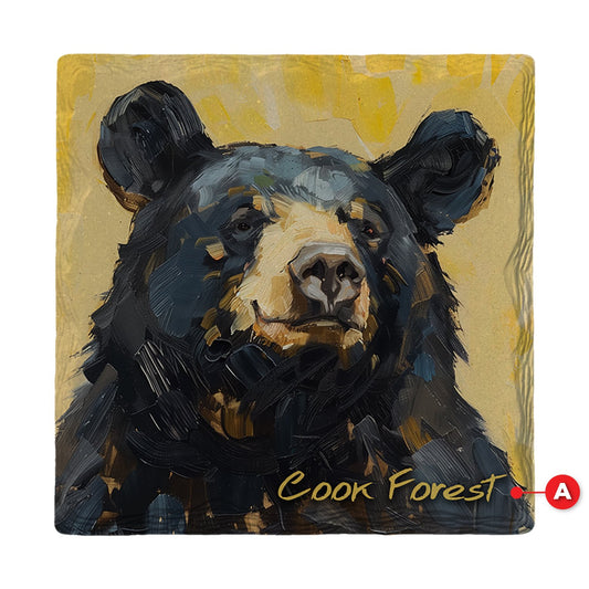 Golden Black Bear Portrait | Ceramic Drink Coaster