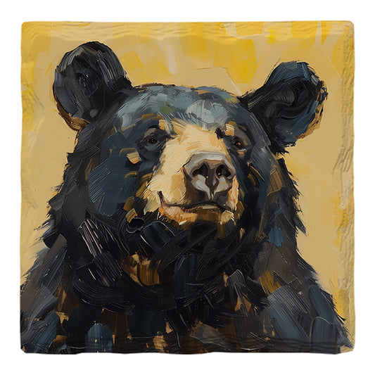 Happy Black Bear Yellow Background | Drink Coaster