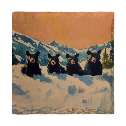 Bear Cubs in Snow | Ceramic Drink Coaster