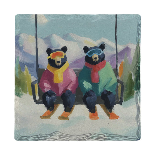 Ski Lift Bears | Ceramic Drink Coaster
