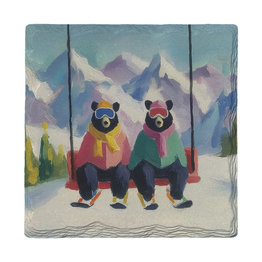 Bears on the Chairlift | Ceramic Drink Coaster
