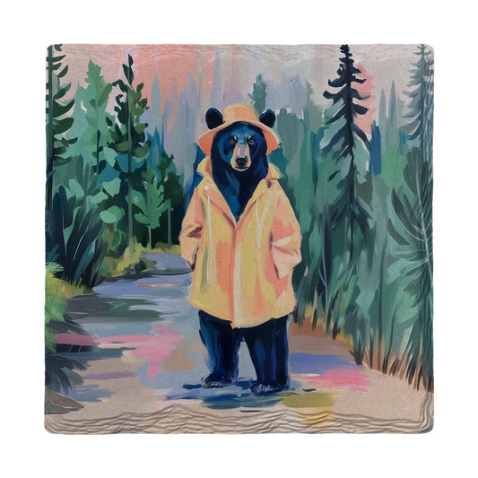 Yellow Raincoat Bear | Ceramic Drink Coaster