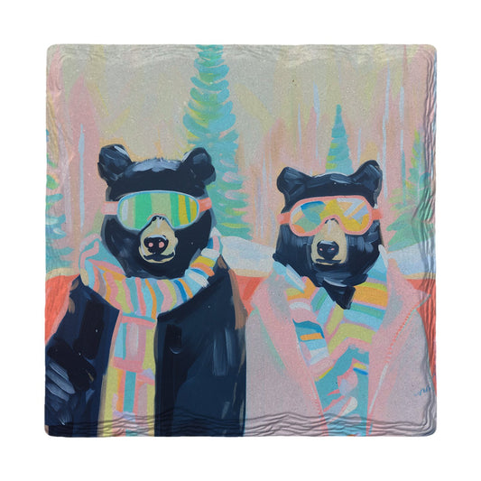 Apres Ski Bear Buddies | Ceramic Drink Coaster
