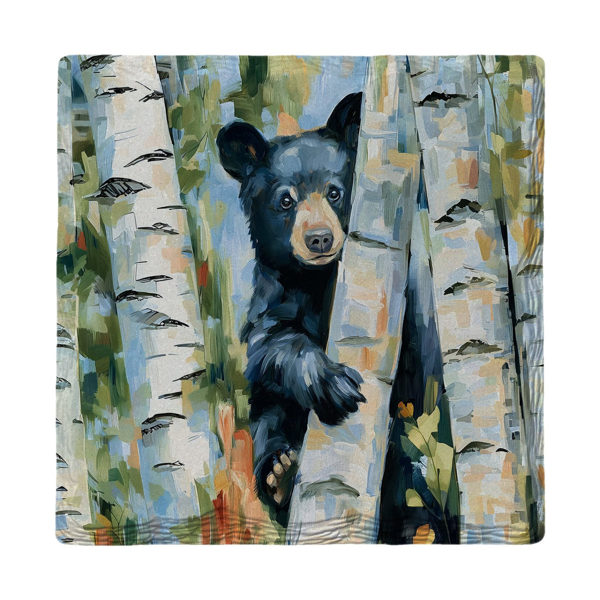 Peeking Birch Bear Cub | Ceramic Drink Coaster