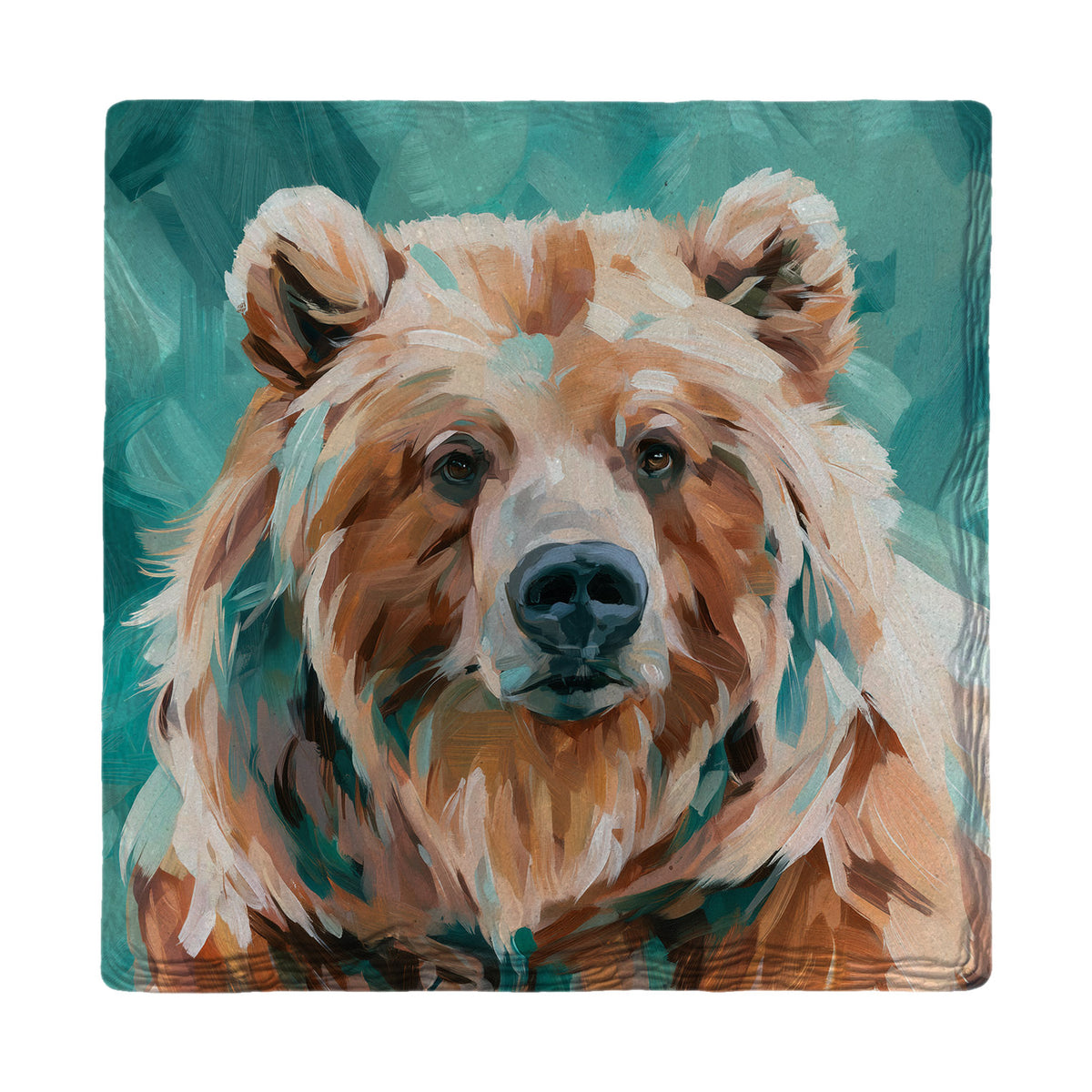 Teal Grizzly Bear Portrait | Absorbent Ceramic Drink Coaster