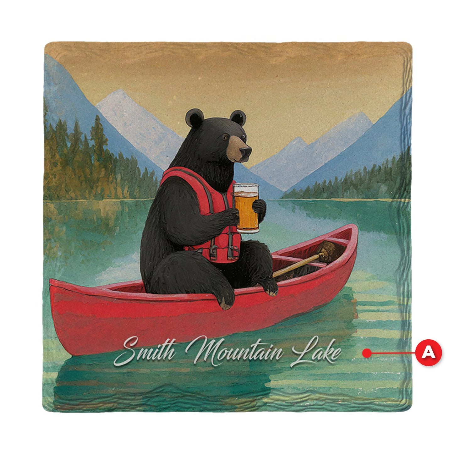 Lakeside Canoe Bear | Ceramic Drink Coaster