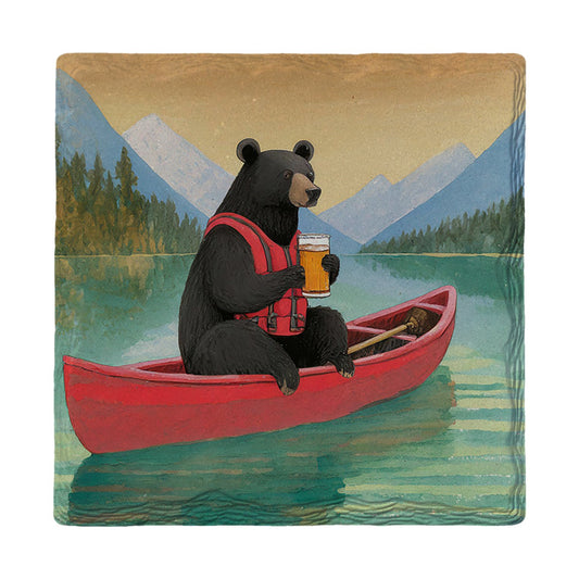 Canoe Bear with Beer | Ceramic Drink Coaster