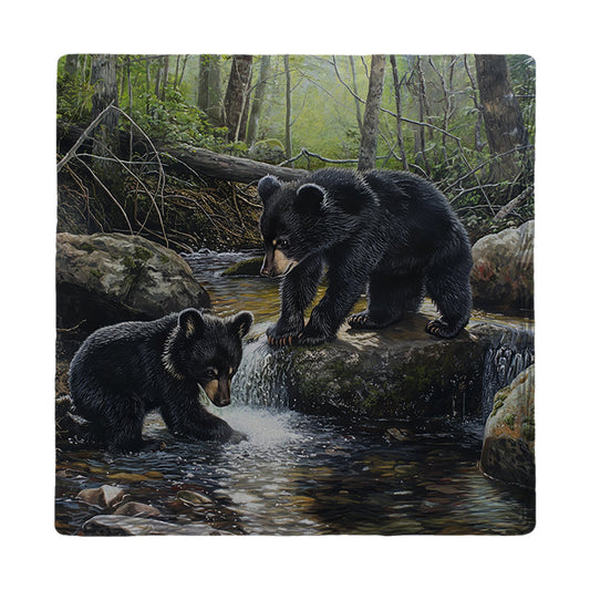 Bear Cubs Creek Play | Ceramic Drink Coaster