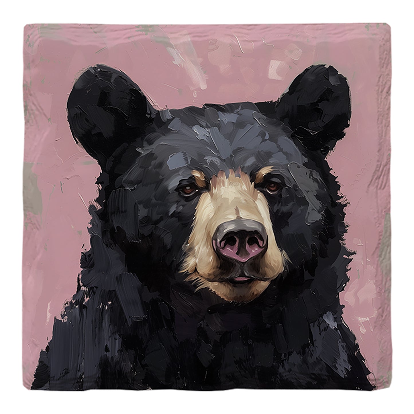 Happy Black Bear Pink Background | Drink Coaster