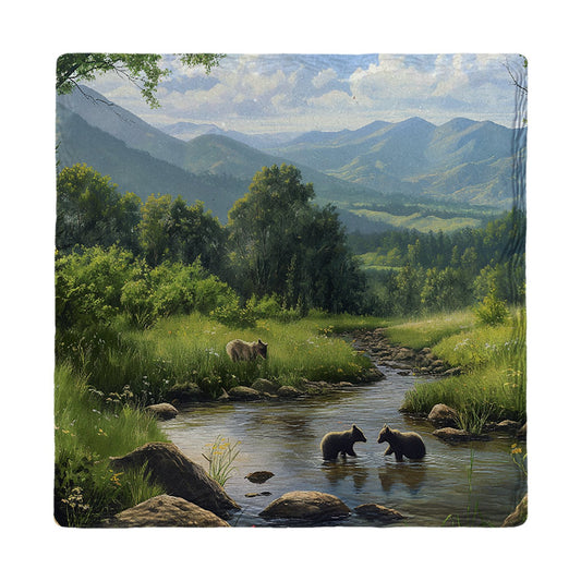 Bear Cubs Mountain Stream | Ceramic Drink Coaster