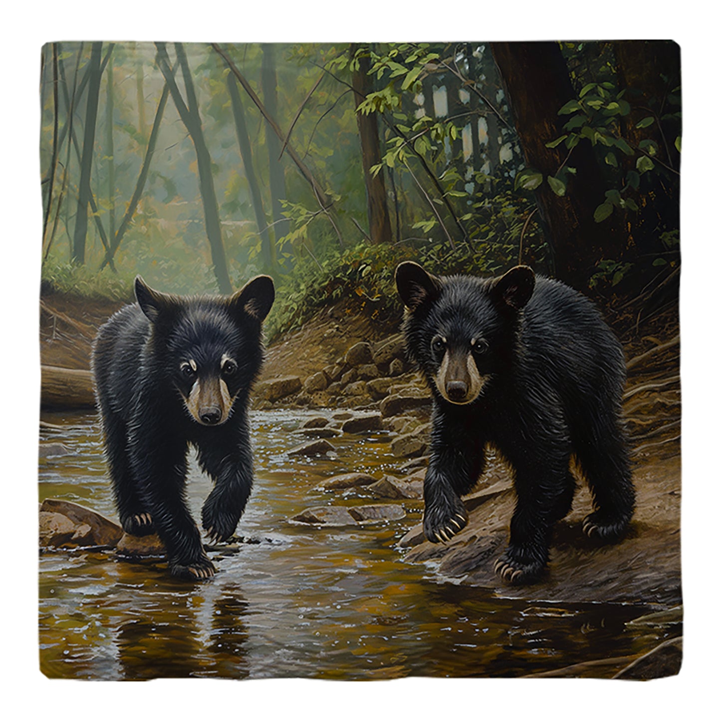 Black Bear Cute Cubs | Drink Coaster