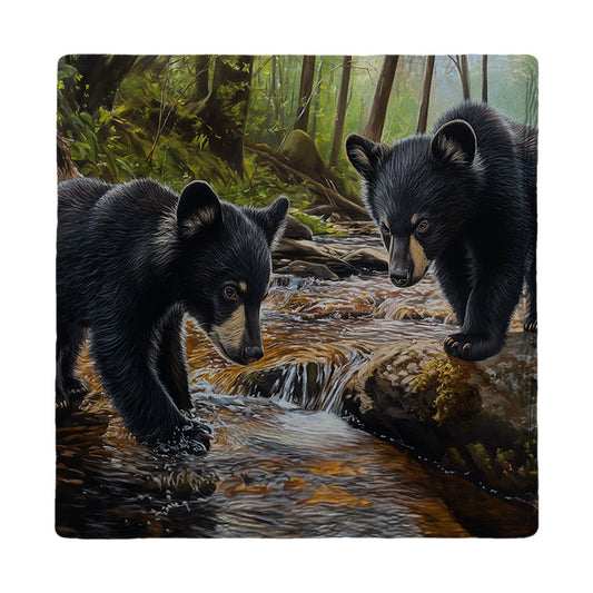 Splashing Bear Cubs | Ceramic Drink Coaster