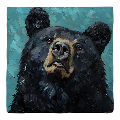 Happy Black Bear Blue Background | Drink Coaster